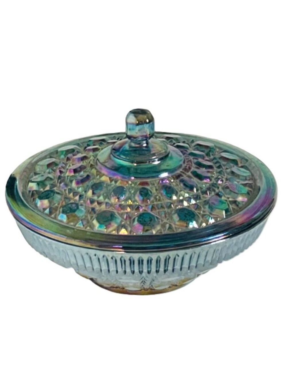 Vintage Indiana Carnival Glass Windsor Bue Covered Candy Dish Mint Condition